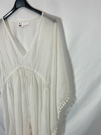 MATHILDE Á LA PLAGE. Caftán blanco detalles tie dye. T S