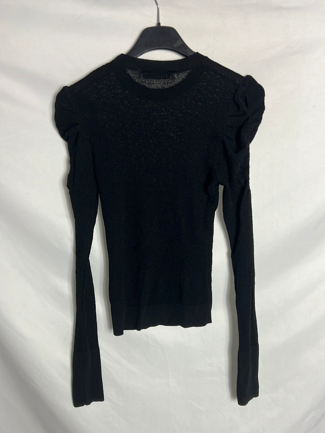 ZARA. Top punto negro calado manga fruncida. T S