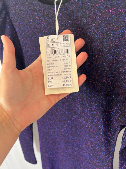 HIGH SPIRITS. Long purple dress with slits. TS