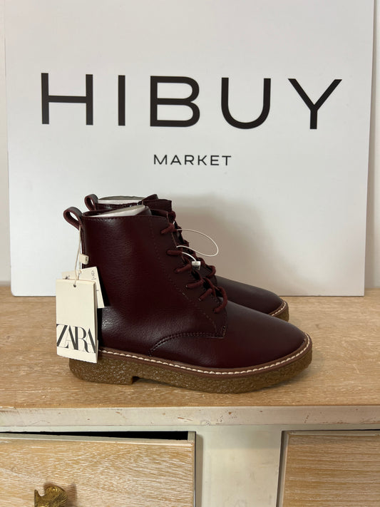 ZARA. Burgundy lace-up boots, size 33