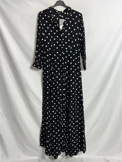 ZARA. Vestido largo negro lunares blancos. T M