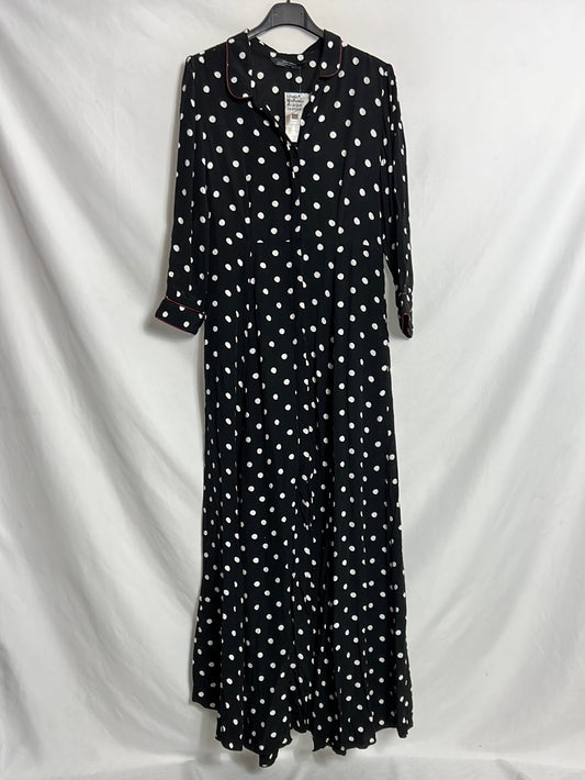 ZARA. Vestido largo negro lunares blancos. T M