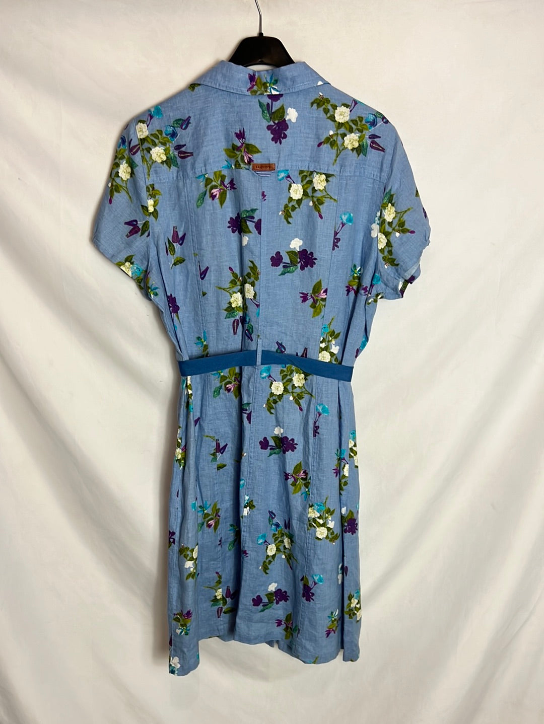 LLOYD'S. Blue linen dress with floral print. Size 44