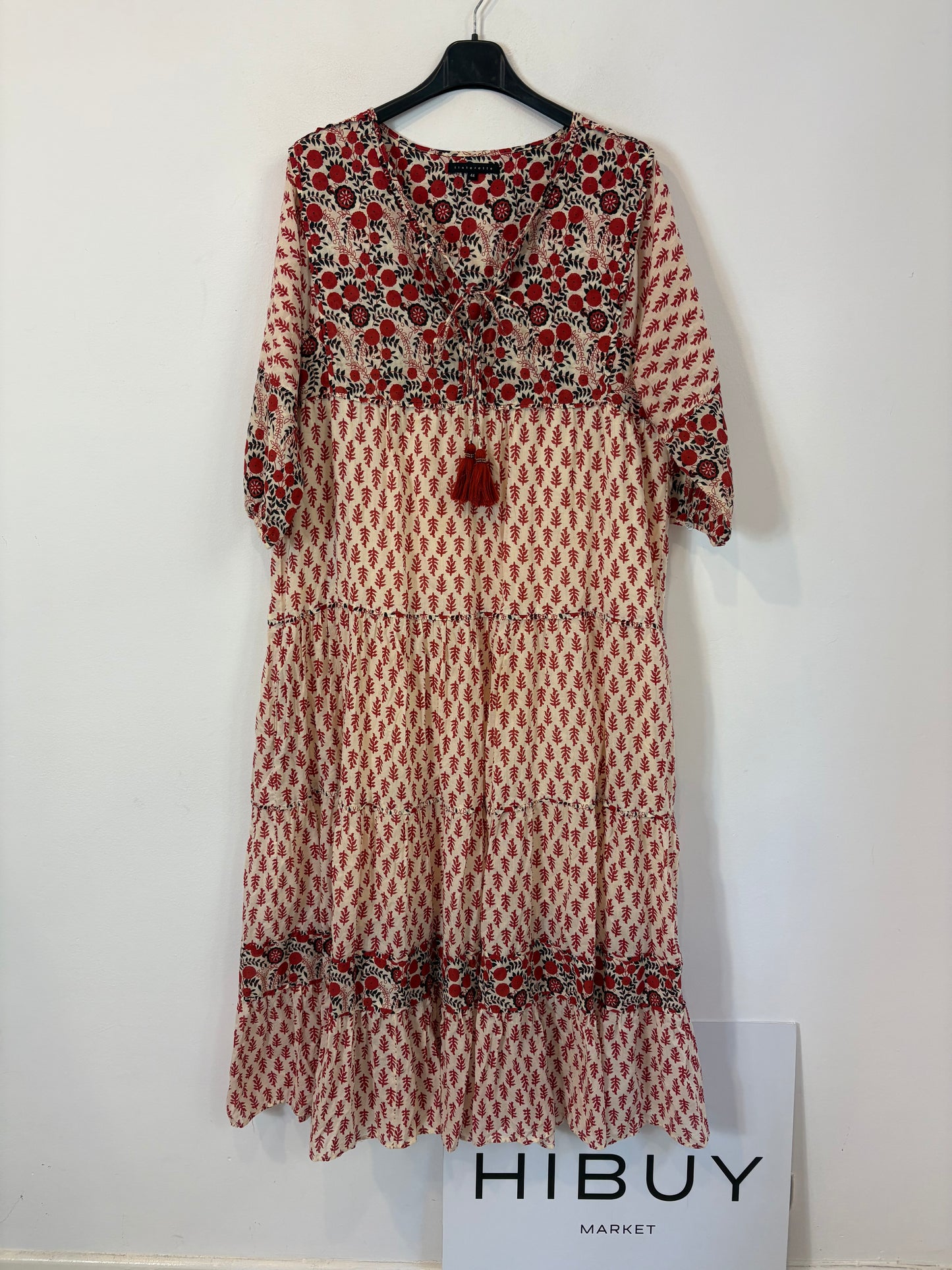 TINTORETTO. Vestido largo estampado rojos. T 44