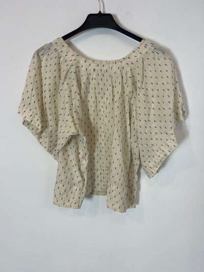 BELLEROSE. Beige blouse with blue embroidery S.1(s)