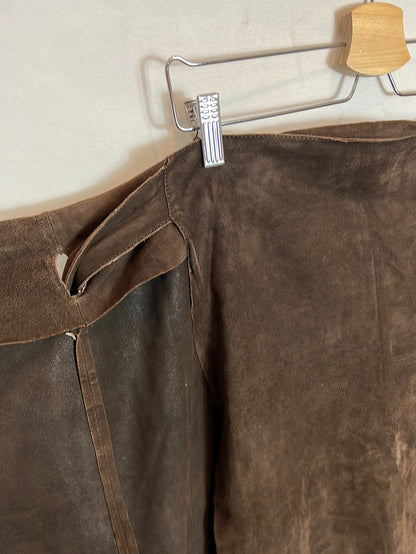 KENZO. Brown leather pareo-effect skirt. Size 42 (Tara)