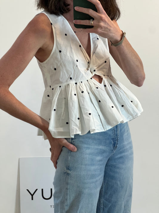ZARA. Top blanco bordados. T XS/S