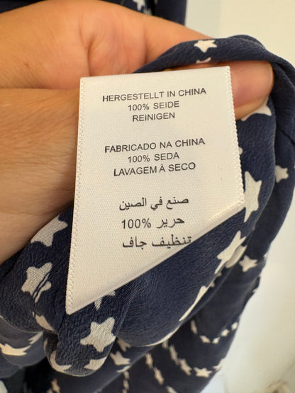 EQUIPMENT. Blue silk blouse with stars. Size XS (S/M)