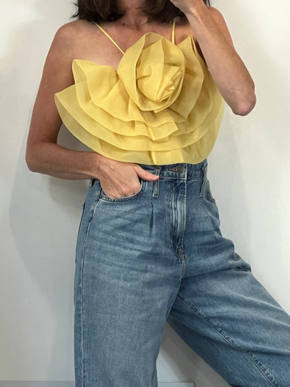 ZARA.  Crop top flor tono pastel. T M