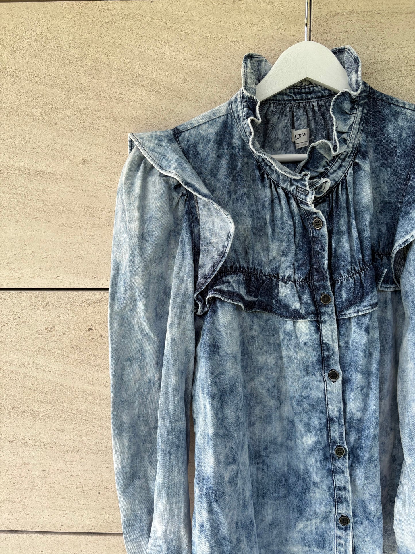 ISABEL MARANT ÉTOILE. Blusa denim volantes. T XS/S