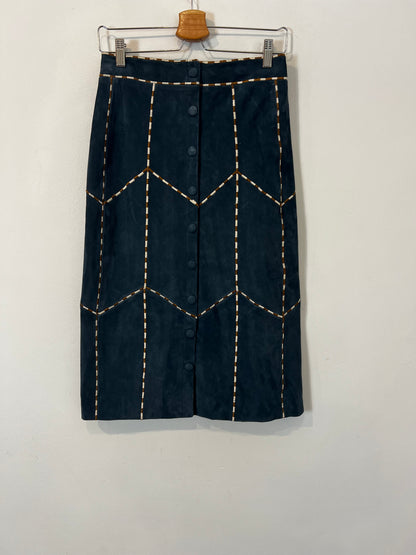 SÉZANE. Falda midi piel azul