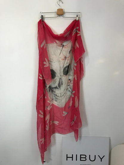ALEXANDER McQUEEN. Pañuelo de seda rosa calavera