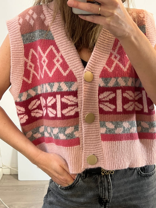 CHAMOMILE. Pink buttoned vest Tu(s/m)