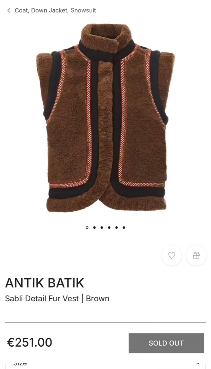 ANTIK BATIK. Chaleco marrón borrego detalles