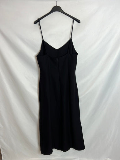 MANGO. Vestido midi negro aperturas. T M