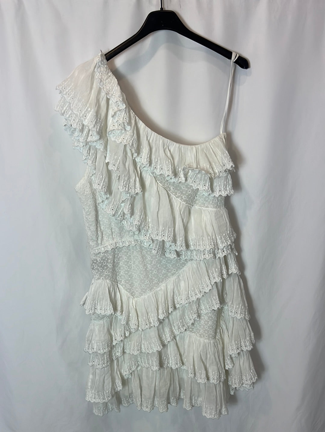 ISABEL MARANT. Asymmetrical white dress with ruffles. Size 42