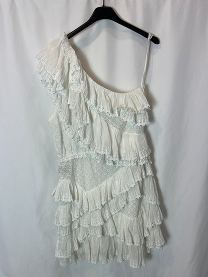 ISABEL MARANT. Asymmetrical white dress with ruffles. Size 42
