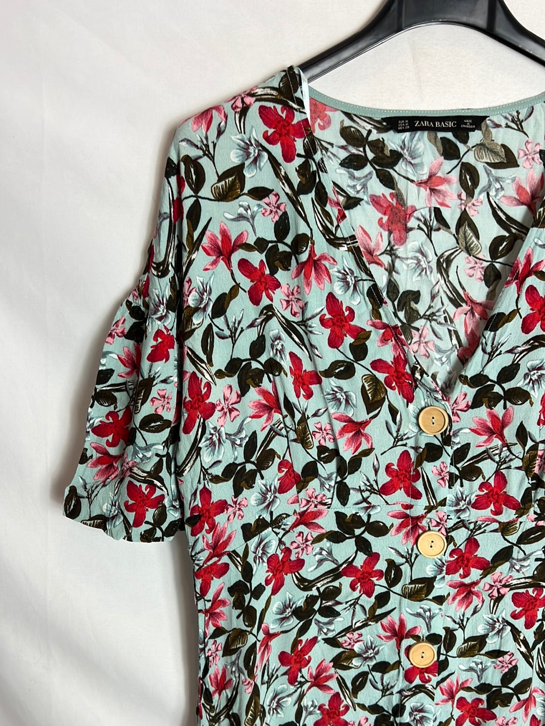 ZARA. Vestido midi flores abotonado. T M