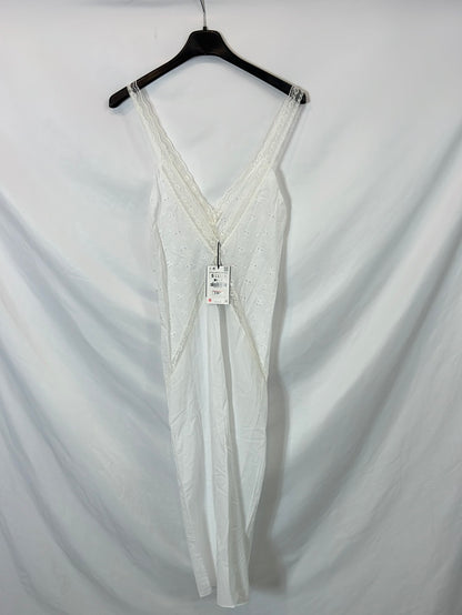 ZARA. Vestido blanco troquelado T.s