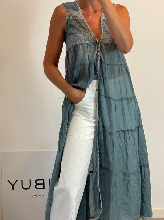 BANJHARA. Vestido/kimono azul largo. T S/M