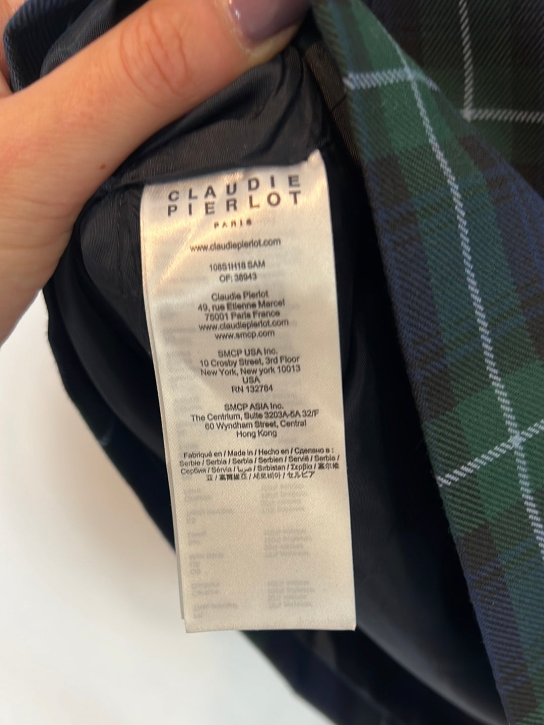 CLAUDIE PIERLOT. Falda corta cuadros . T 36