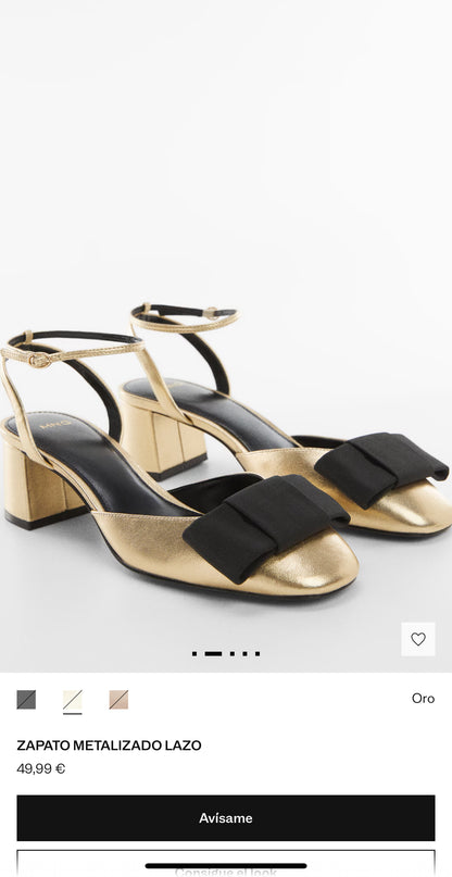 MANGO. Zapato metalizado lazo. T 40