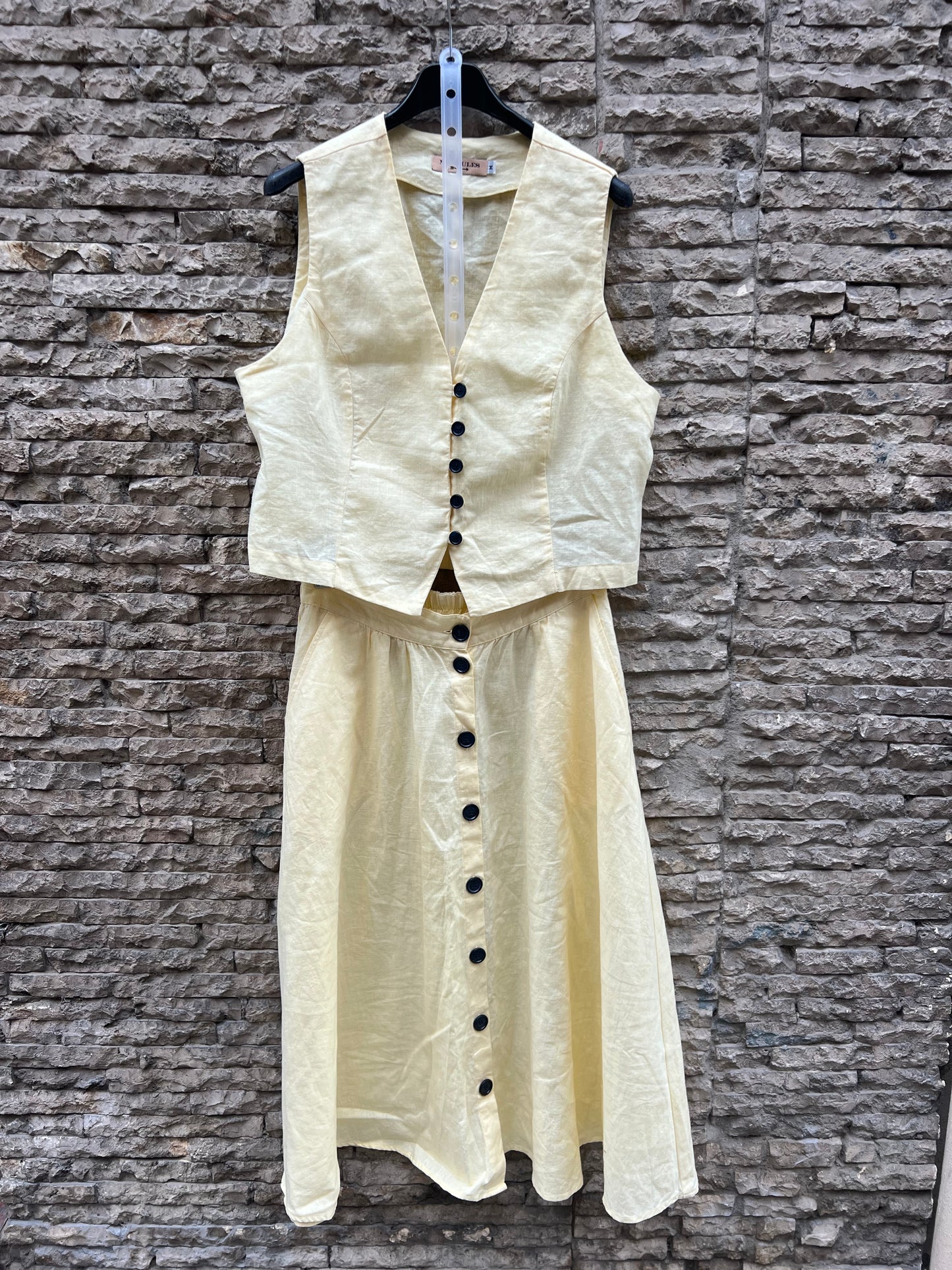 MERCULES. Conjunto lino top y falda midi. T S/M