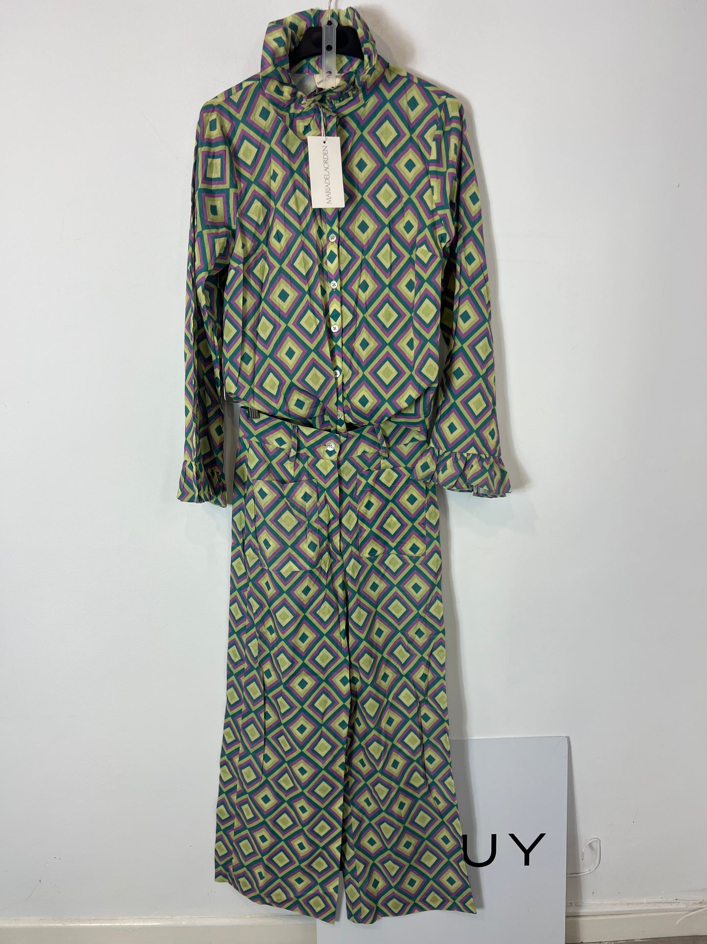MARIA DE LA ORDEN. Total look with retro green print TM (XS/S)