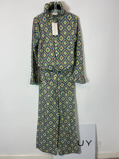 MARIA DE LA ORDEN. Total look with retro green print TM (XS/S)