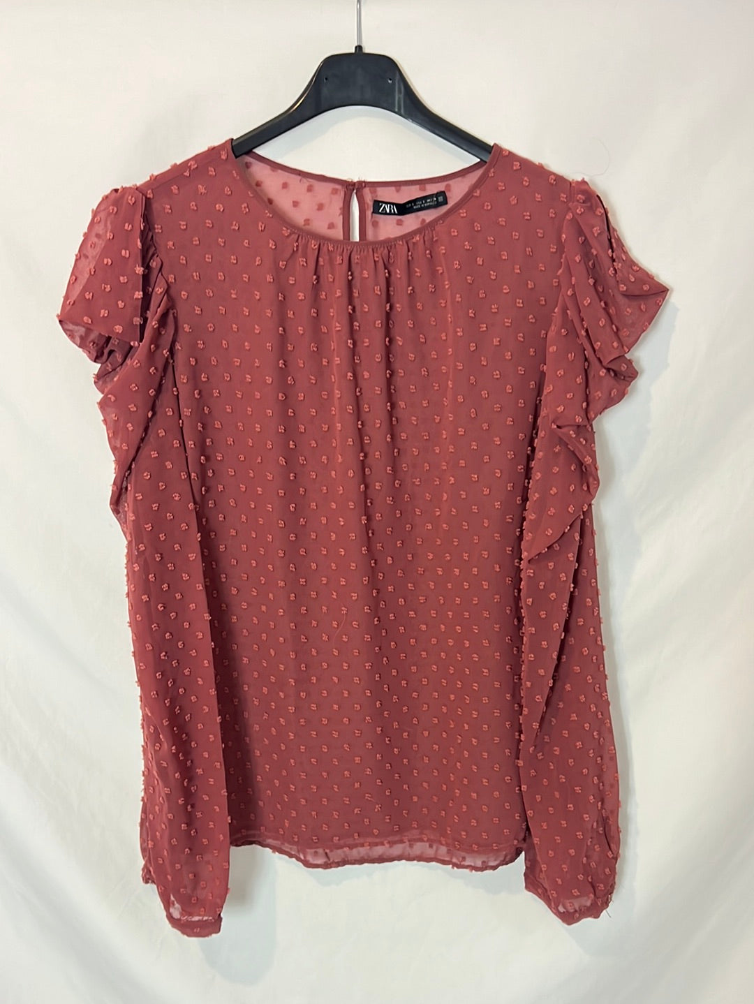 ZARA. Blusa rosa oscuro bodoques. T S