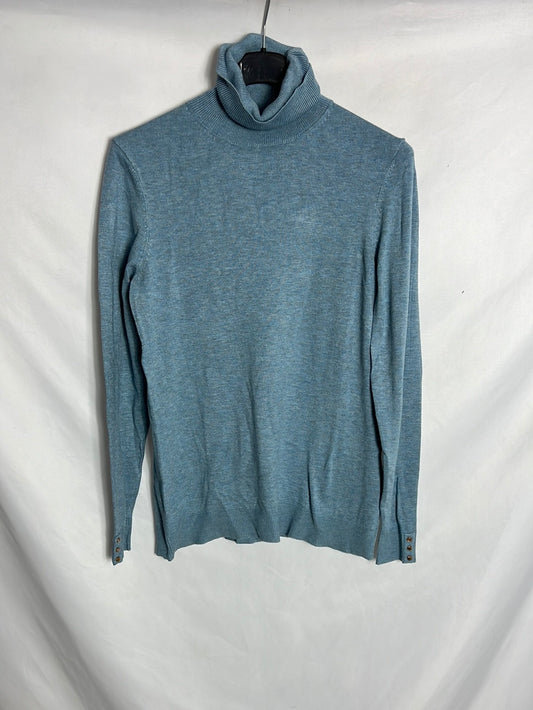 ZARA. Jersey azul jaspeado  cuello alto. T L