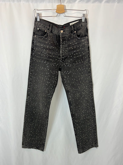 ZARA. Denim trousers with rhinestones, size 34