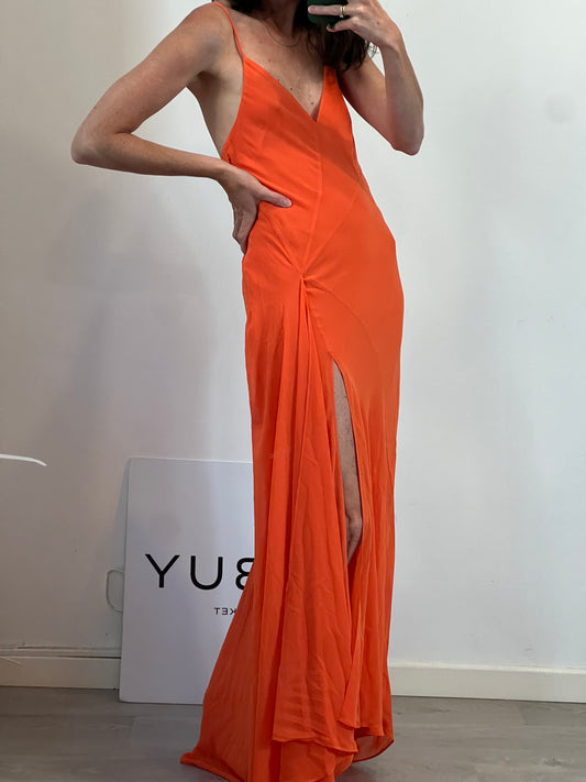 ZARA. Vestido largo naranja vuelo. T XS