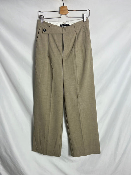 ZARA. Pantalón beige jaspeado de vestir. T S