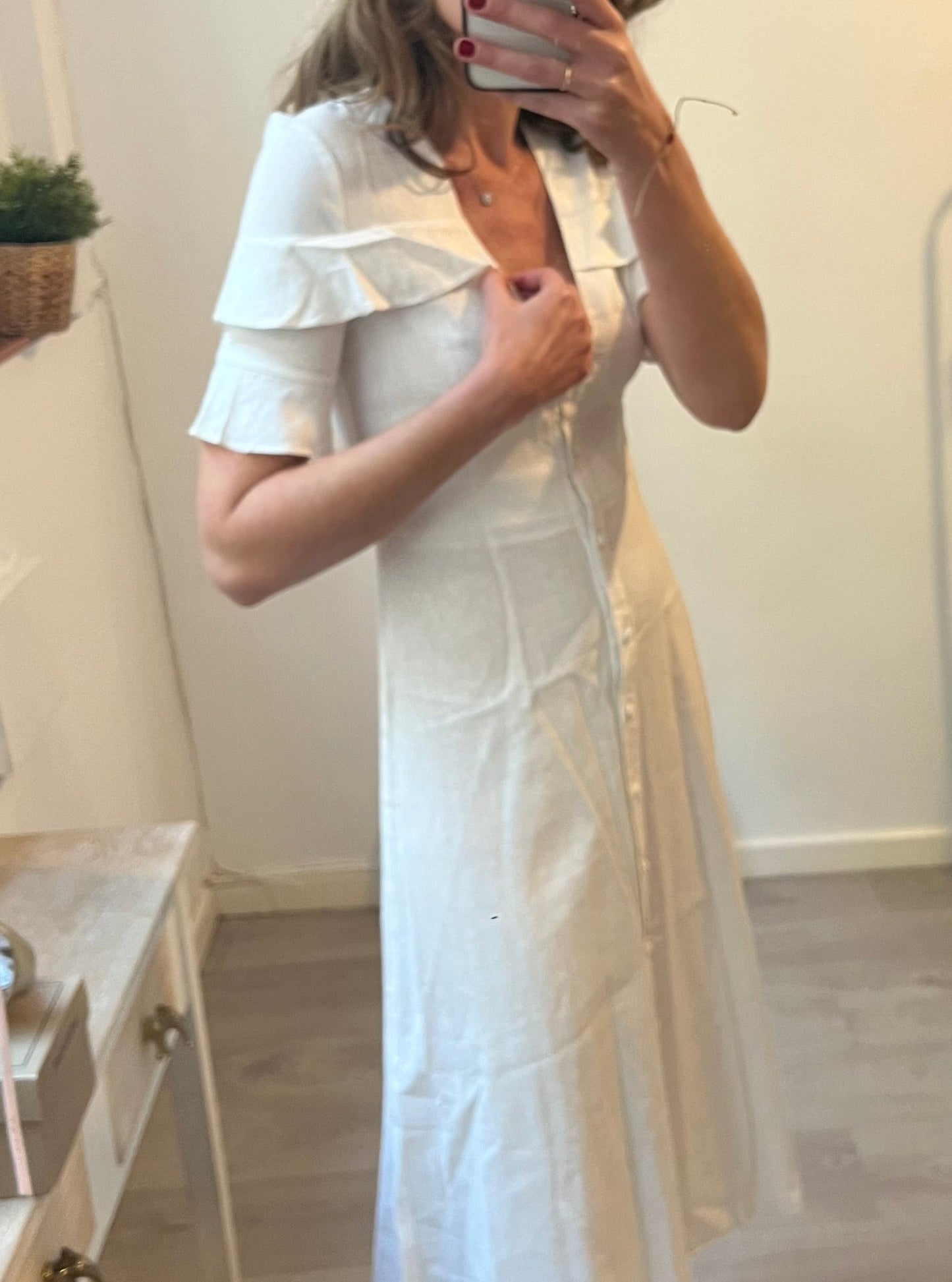 ASOS. Vestido midi lino blanco abotonado. T 36