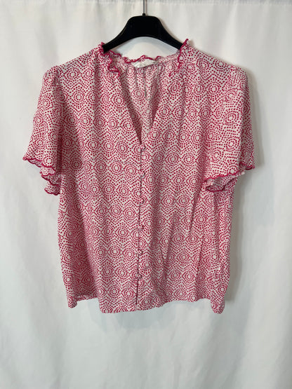 POLIN ET MOI. White blouse with rose print. TS