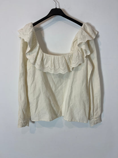 SEZANE. Embroidered beige blouse T.40