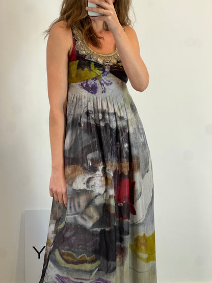 INTROPIA. Vestido largo abalorios. T 38