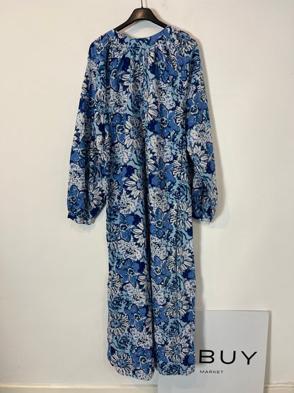 BUGANVILIA. Blue and white floral dress, size XL