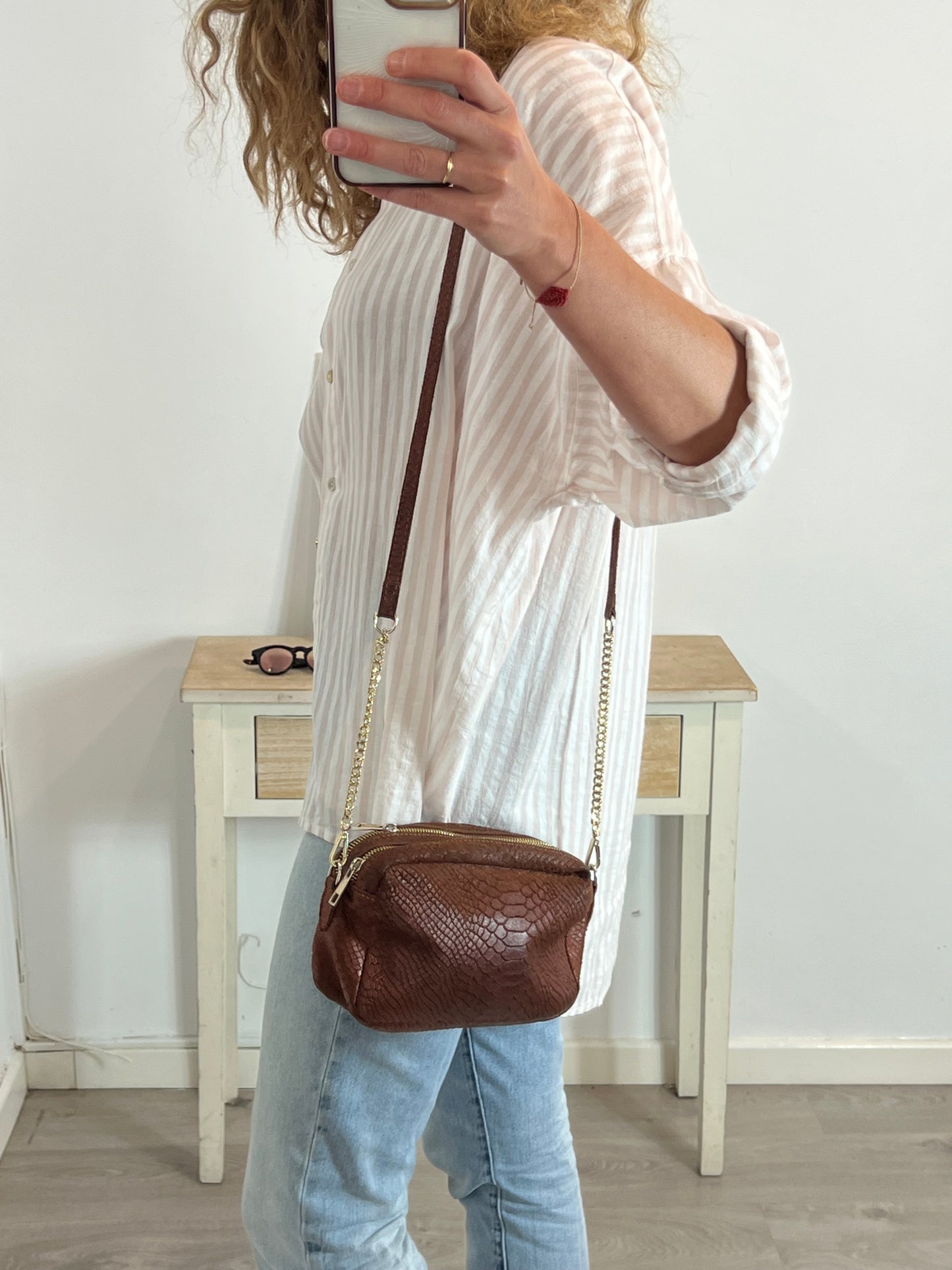 OTHER. Textured leather bag with long handle