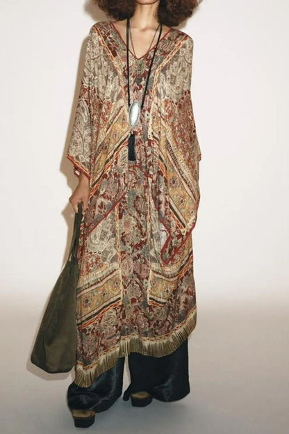 ZARA. Vestido estampado estilo kaftán