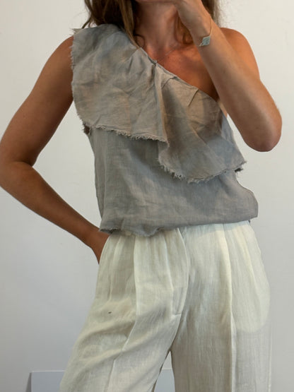 ZARA. Top gris lino asimétrico. T S