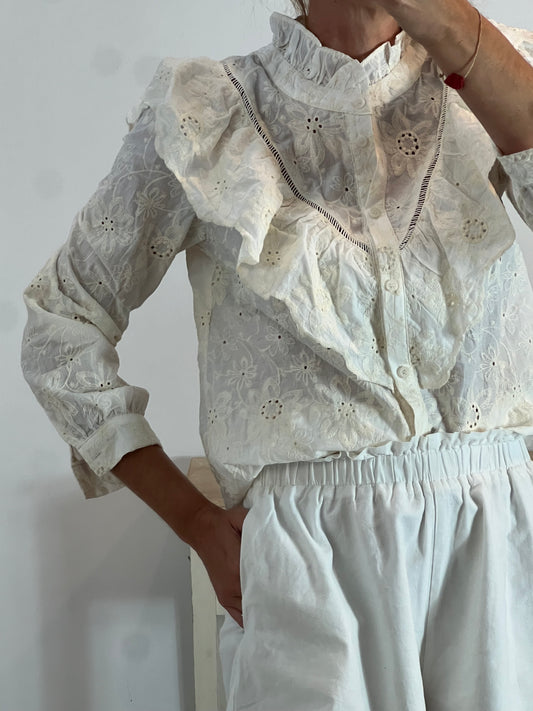 CHRIS BOTTI. Blusa beige bordada T.m/l