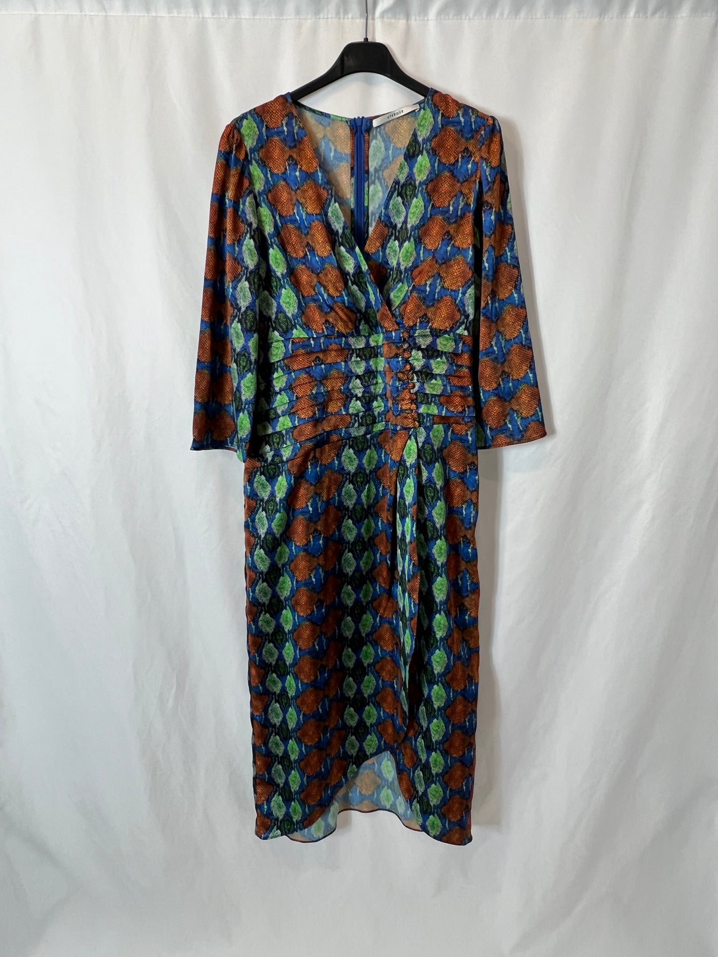 UTERQÜE. Vestido midi estampado satinado. T M