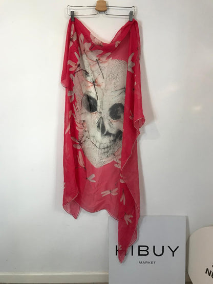 ALEXANDER McQUEEN. Pañuelo de seda rosa calavera