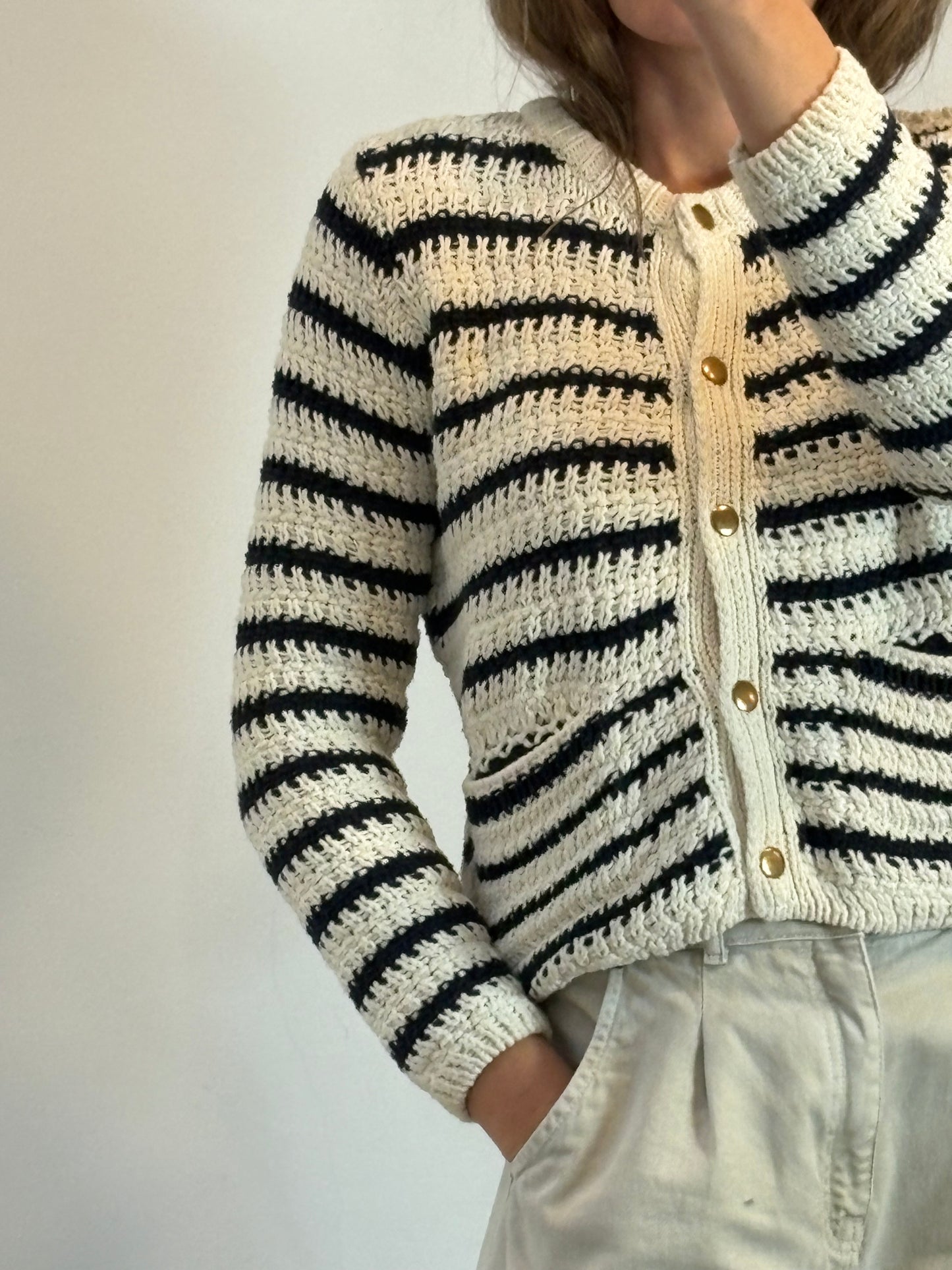 ZARA. Chaqueta punto grueso rayas