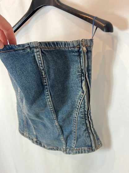 ZARA. Top palabra de honor denim. T S