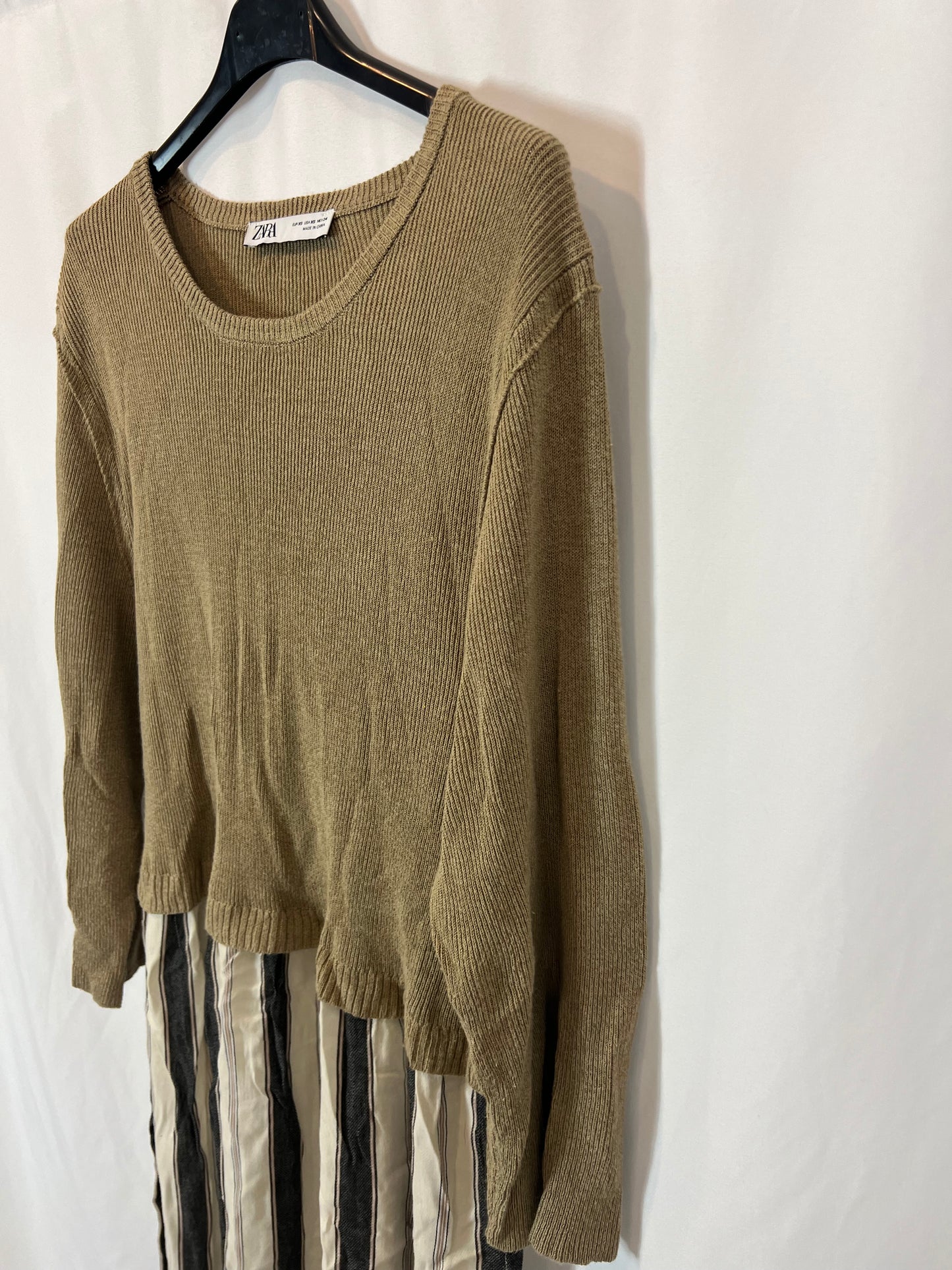 ZARA. Vestido midi doble textura rayas. T XS