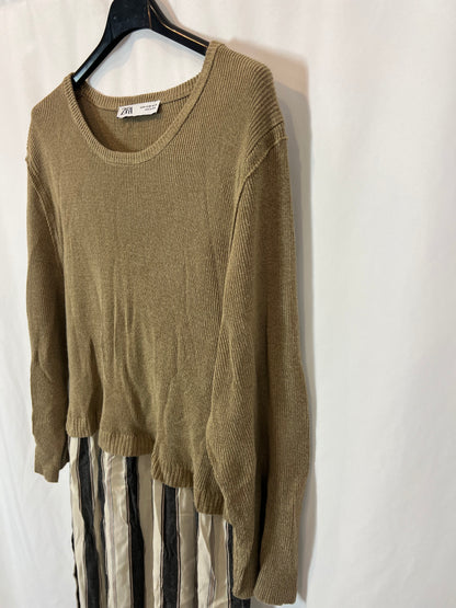 ZARA. Vestido midi doble textura rayas. T XS