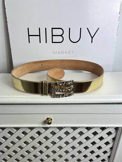ETRO. Gold belt with rhinestone buckle. 90 cm.